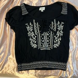 Fun Embroidered black short sleeved top in XS - never worn